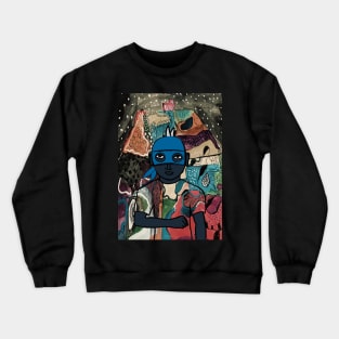 Mysterious Male Character with Basic Mask and Blue Accents in a Night of Secrets Crewneck Sweatshirt